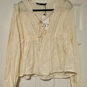 Zara Ivory Textured Blouse